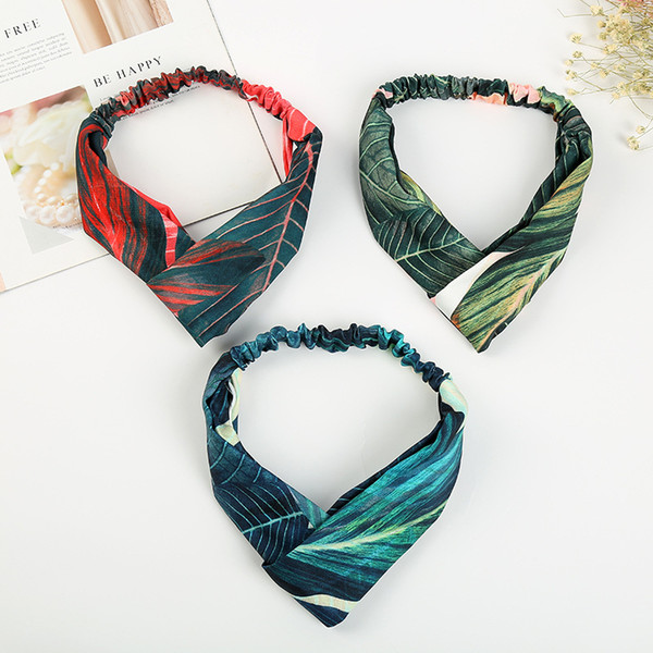 Bohemian Tropical Banana Leaf Cross Knot Hair Bands Women Ladies Turban Prints Head Band Bath Mask Cosmetic Hair Accessories