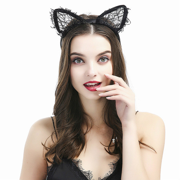 1PC New Summer Style Girls Black Lace Cat Ear Headband Hairband Princess Hair Accessories Party Headdress Sexy Cute Hair Band