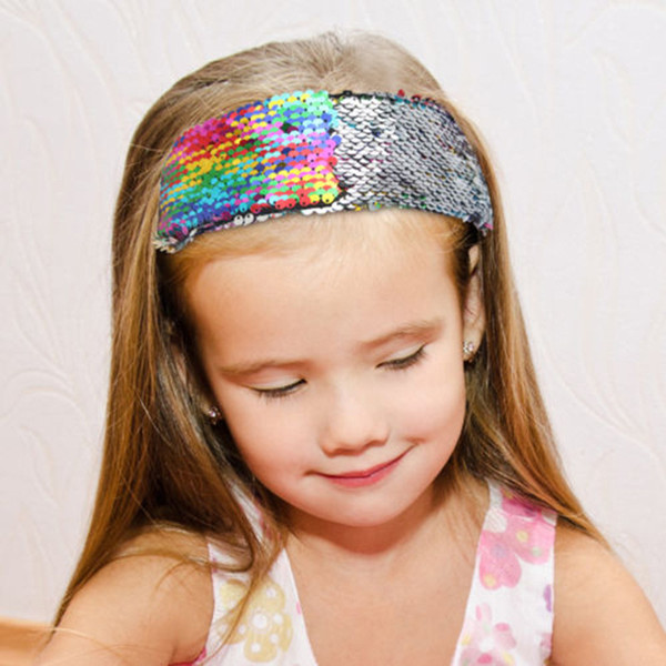 Girls Colorful Big Sequin Wide Headbands Mermaid Elastic Fabric Hairband Summer Style Wide Head Band Party Hair Accessories