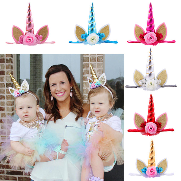 New Baby Girls Colorful Unicorn Flower Cute Ears Headband Children Headwears Photo Props Christmas Birthday Gift Party Hair Accessories
