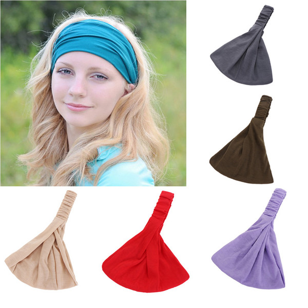 Women Blue Solid Colors Wide Hair Band Turban Twist Elastic Knit Headband Girls Make Up Headbands Sport Yoga Hair Accessories Headdress