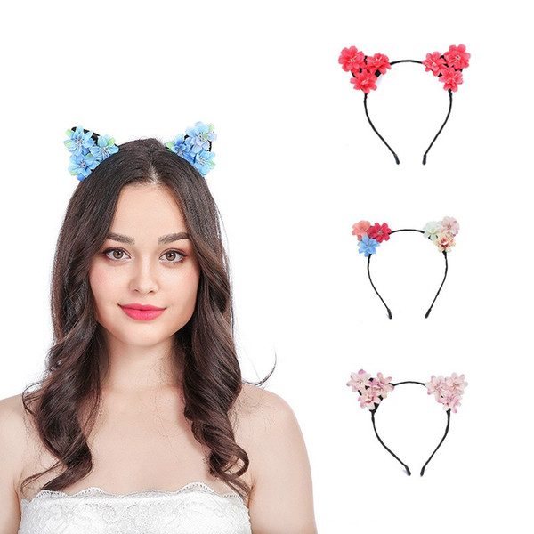 Cat Ear Girl Hairband Headband Travel Beach Garland Hair Hoop for Girls Women Flowers Hair Bands Party Headdress Gifts