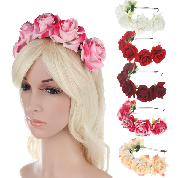 New Velvet Rose Flower Headband Headdress flower ring headband Performance Cosplay Head flower