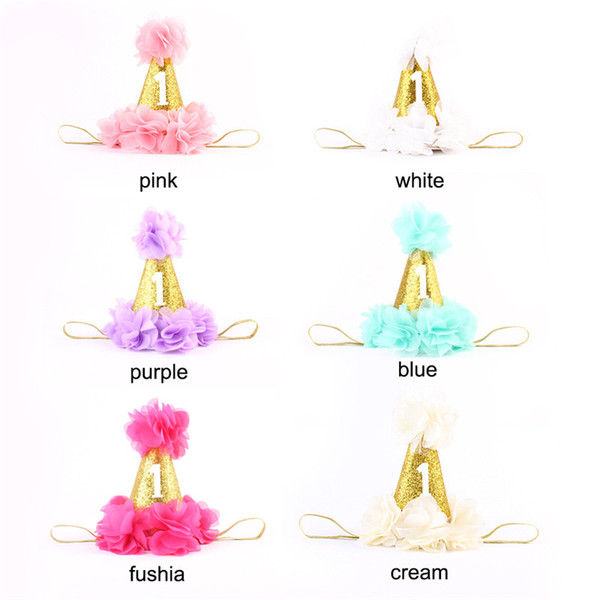 Wholesale Baby Birthday Headbands Cone Shape Hairband Kids Glitter Birthday Headbands Party Supplies Princess Tiara Hat Boutique Hair Acces