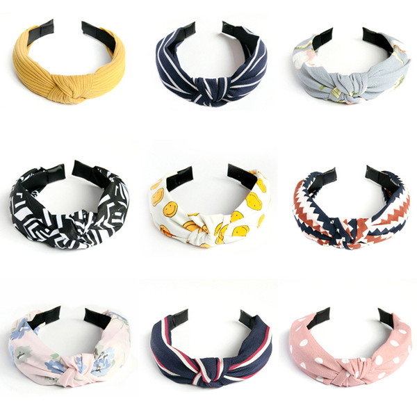 Korea Knot Hairband Headbands for Women Cloth Flowers Striped Smile Head Wrap Headwear for Girls women Hair Accessories