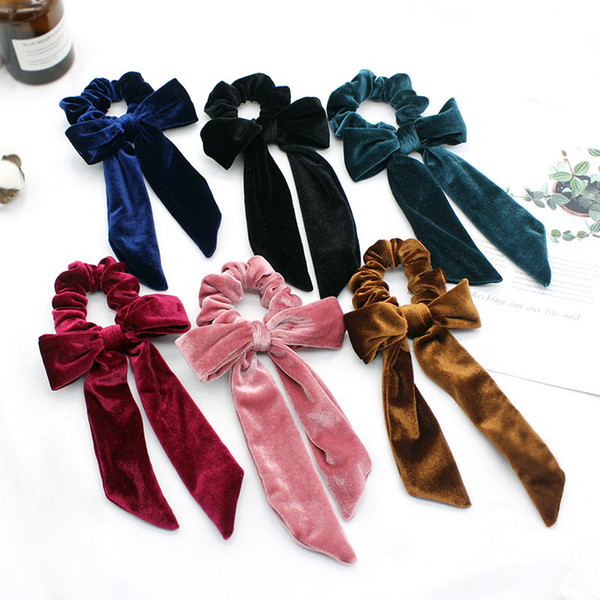 2019 new women girls Boutique bow Golden velvet Hair band baby holiday hair ring accessories elastic bowknot Princess hair bands accessories