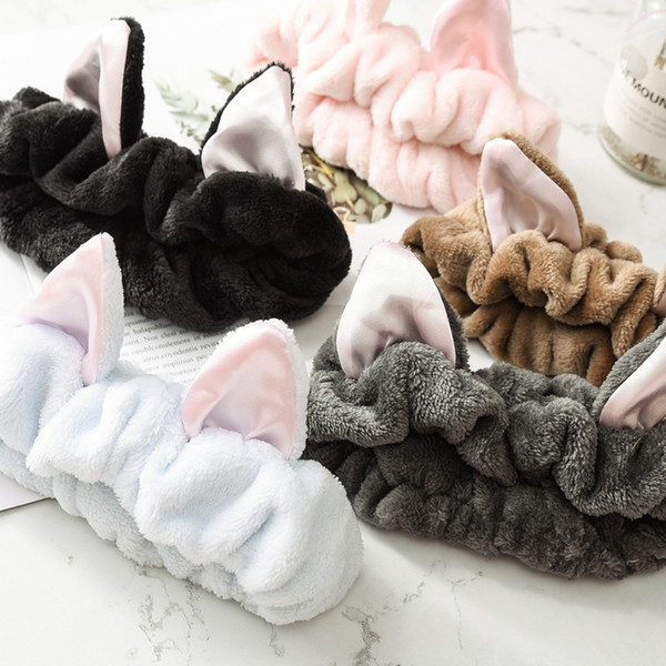 New Korean version Cute Sweet Cat Ear Soft Towel Hair Band Wrap Headband For Bath Spa Make Up Elastic Band Head Band