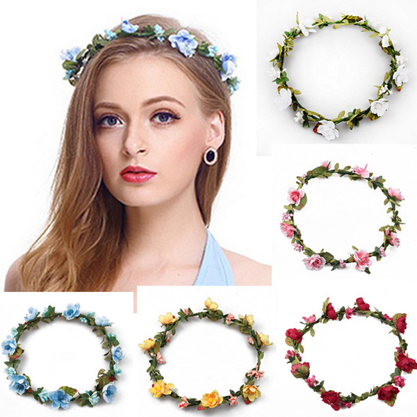 Bohemian Terylene Flower Wreath Garland Crown Festival Wedding Bridal Bridesmaid Floral Headband BOHO Headdress Headpiece Hair Accessories