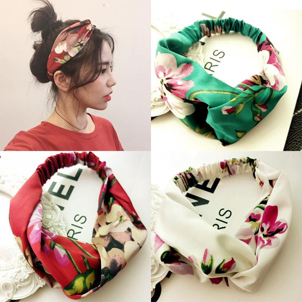 Women Summer Bohemian Hair Bands Print Headbands Retro Cross Turban Bandage Bandanas HairBand Hair Accessories Headwrap Headwear