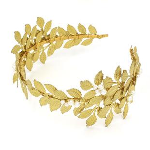 Retro Europe and America Baroque Pearl Golden Leaves New Bride Wedding Party Feast Hair Band Headwear Hair Strap