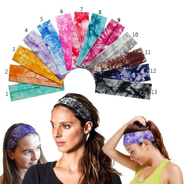 13 color 2 inch Tie Dye Cheetah Forest Tree Chevron Zebra Cotton Stretch Headbands Sports Girl Hair Bands Bandage Gum Turban Bandana