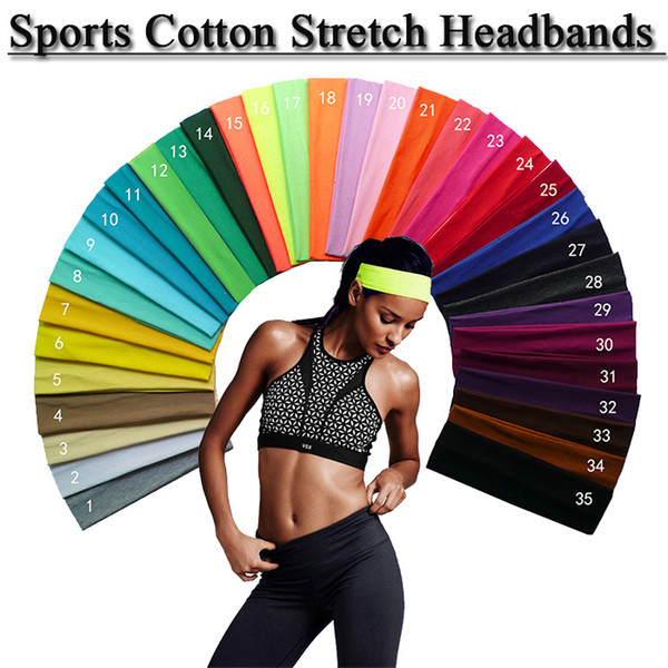 2017 2 inch Sports Cotton Stretch Headbands Running Yoga Sweat Hair Bands 35 color