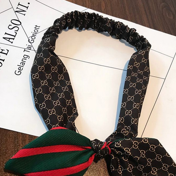 Cute Rabbit Ears Bowknot Luxury Headbands Elastic Letters Brand Designer Hairbands Red Green Stripe Famous Brand Hair Accessory