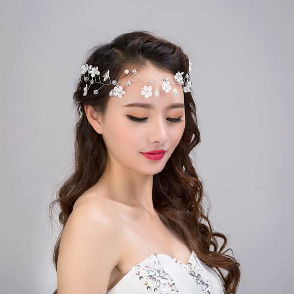 The bride hair decoration silver aluminum wire flower hair hoop pearl crystal wedding dress hair decoration jewelry Jewelry Gift