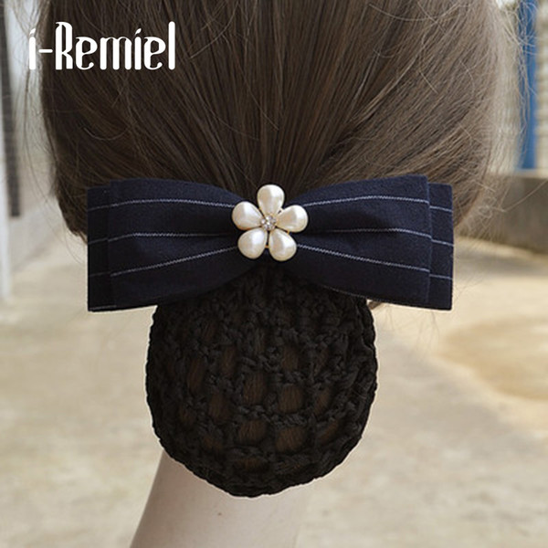 i-Remiel Stylish Hair Cover Flower Ribbon Hair Clip Bow Bun Net Snood Bowknot Crochet Hair Accessorie Tiara Jewelry Lady