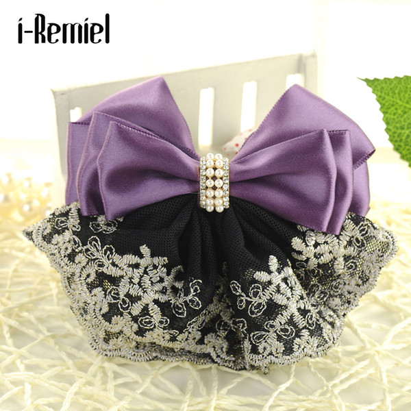 i-Remiel Hair Clip Floral Lace Satin Hair Cover Stylish Bowknot Crochet Bun Net Snood Hair Accessories For Women Lady Women