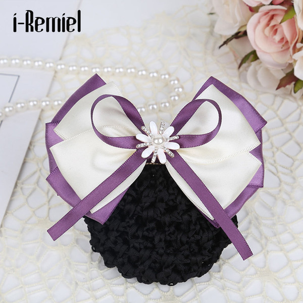 i-Remiel Stylish Ribbon Hairgrips Hair Cover Bowknot Crochet Bun Net Snood Bow Hairpins Hair Accesories Head Jewelry Women Lady