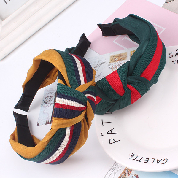 Geometric Color Stripe Ribbon Headband For Women Creative Handmade Knot Wide Hair Band Fashion Simple Hair Jewelry Accessories Wholesale