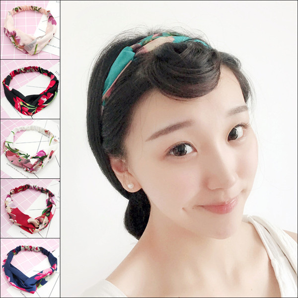 Bohemian Floral Cloth Headband For Women Fashion OL Style Summer Hair Jewelry Accessories Handmade Cross Knot Elastic Headwear Wholesale