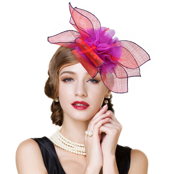 Womens Vintage Sinamay Fascinators Cocktail Party Adjustable Headband Flower Kentucky Derby Church Dress Hat Headwear T228