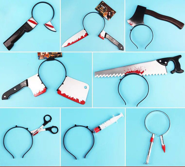 2018 new Funny Scary Toys Halloween Perform Props Axe Saw Nail Knife Headwear Fake Blood Scene Halloween Props