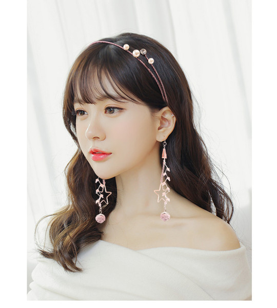 Headband Female Korean Simple Versatile Hair Band Fake Earrings Tassel Pendant Hairpin Star Hair Tiara Net Red Headband