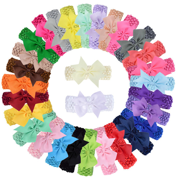 European and American children's hair accessories V-shaped swallowtail polyester tape with solid color bow knit hair band baby headband