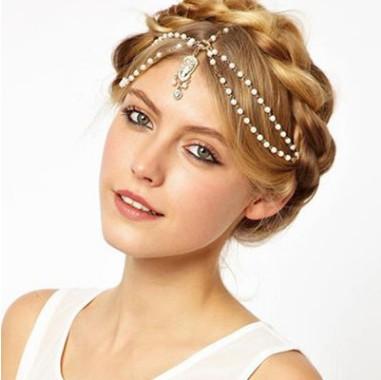 5pcs Indian Boho White Beaded Head Piece Women Head Chain Wedding Hair Band Head Dress Headbands Trendy Hair Jewelry