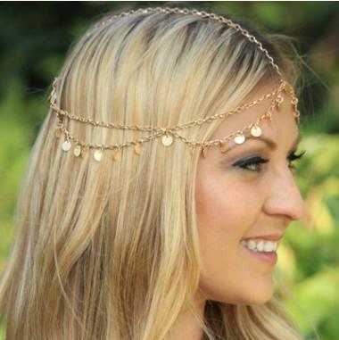 New sequins hair jewelry headbands alloy copper Wave tassel chain wedding party souvenir free shipping 20pcs