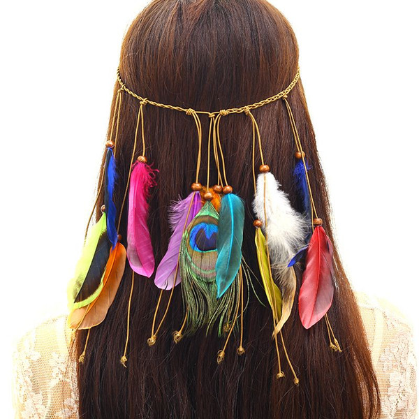 European and American Bohemia peacock feather lady fashion Hippie national hair ornament