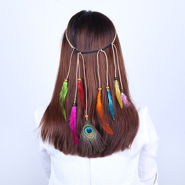 western style Bohemia peacock feather hair with girls fashion national hair charm hoop