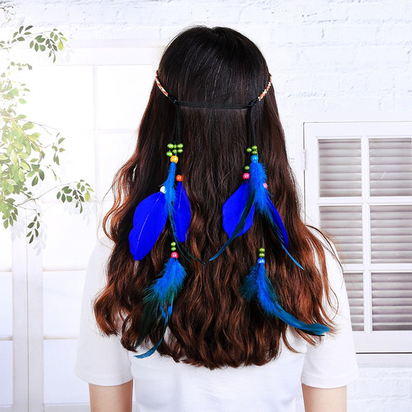 Blue Bohemia style hairhand woven headline Drop Pendant Indian hair feather hair ornaments