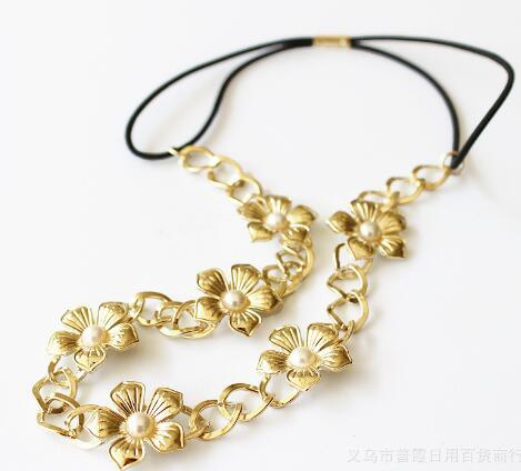 European and American foreign trade jewelry wholesale pearl floret gold hair with hair hoop hair female