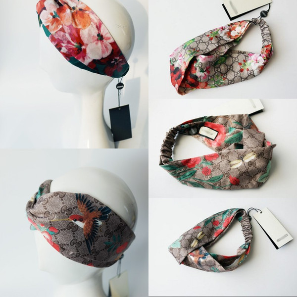 Designer Headband Head Scarf for Women Luxury Brand 100% Silk Elastic Hair bands Girls Retro Floral Bird Flower Turban Headwraps Gifts
