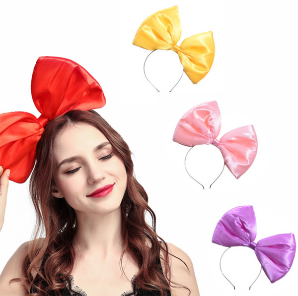 2019 European and American fashion ladies oversized cloth bow headband exaggerated cute solid color hair accessories