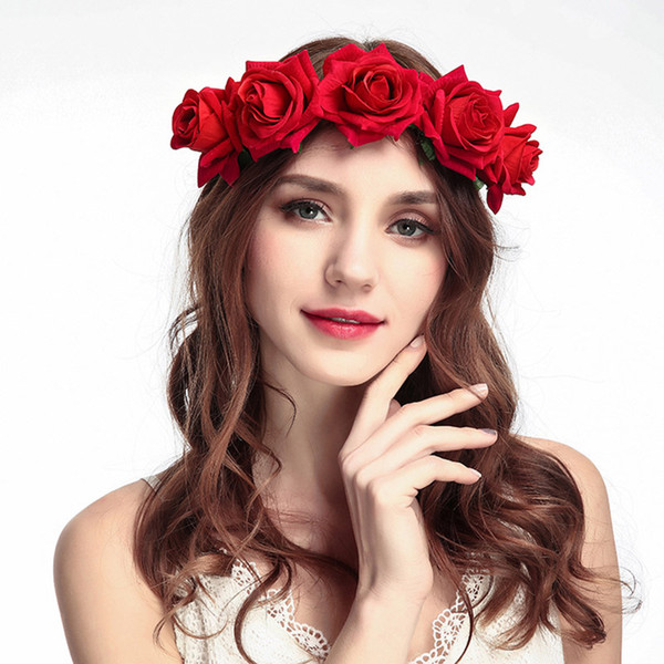 2019 European and American fashion ladies new simulation multicolor rose garland headband beach hair band hair accessories