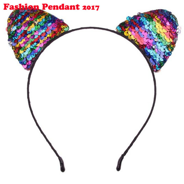 Glitter Can flip Sequins Cat Ear Girl Hairband Headband Hair Hoop for Girls Women Cat Ear Hair Bands Halloween Headdress Gifts