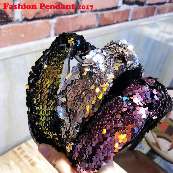 Korea Sequin Middle Knot Bow Hairbands bling Hair Accessories Hair Bows Flower Crown Headbands For Women