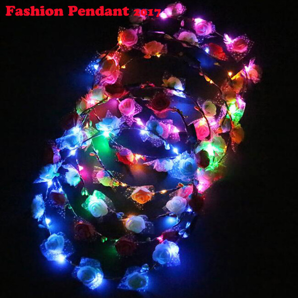 Women Birthday Wedding Party Decoration Crown Flower Headband LED Light Up Hair Wreath Hairband Garlands free shipping