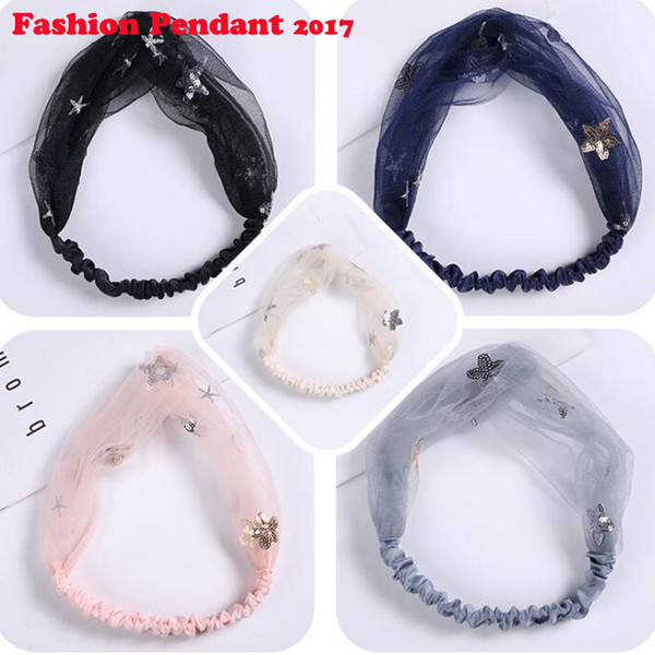 2019 Women child-free Hair accessories headband Organza elastic hair bands sequin star headbands for girl free shipping