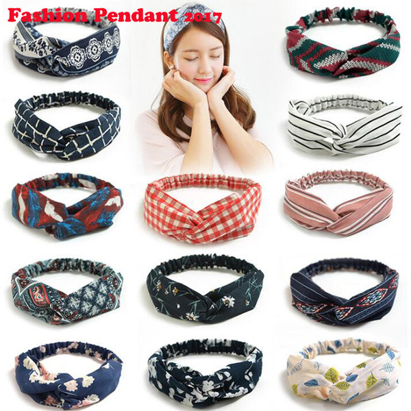 Women Hair Accessories Fashion Headband Fabric Cross Knotted Bow Chiffon Floral Hair Band Korea Headdress ladies Hoop