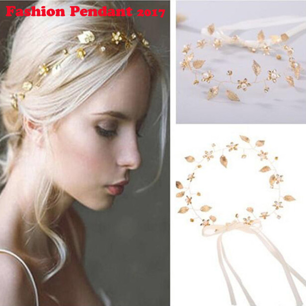 2019 Baroque Leaves Headband Pearl Beads Handmade Hair Band Bridal Headdress Wedding Headwear for Women free shipping