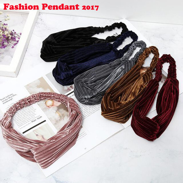 2019 New Fashion Headbands Headwear for Women Knitting velet Stripe Pattern hairbands Flexible Multicolor dhl shipping