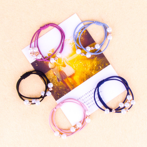 Trending Hot Fashion Elastic Band Pearls Hair Ring Hair Loop Accessories 3 Layered for Ponytail Women 100pcs/Bag