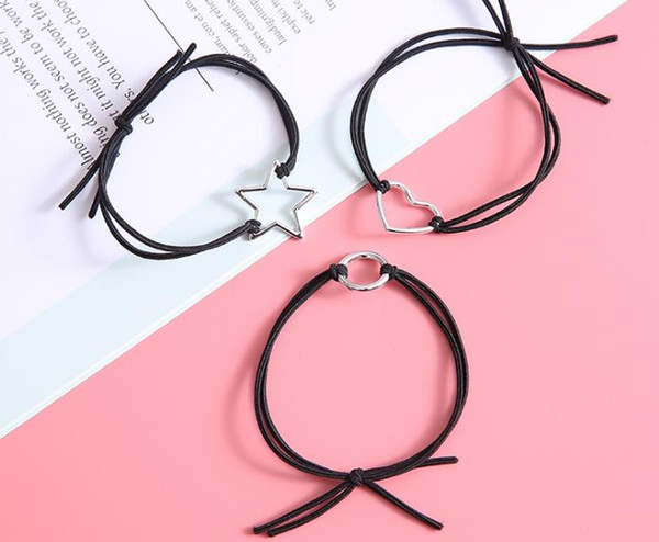 Hair ring new Korean version of the small fresh wild hollow metal five-pointed star love circle hair rope