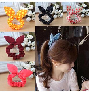 Hot fluorescent ears first lap sponge cloth wholesale hair accessories bow hair ring hair rope bunny ears