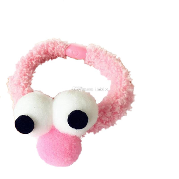 12Pcs New Cute Cartoon Plush Big Eyes Hairband For Girls Women Lovely Hair Rope Rubber Band Ponytail Holder 3 Colors