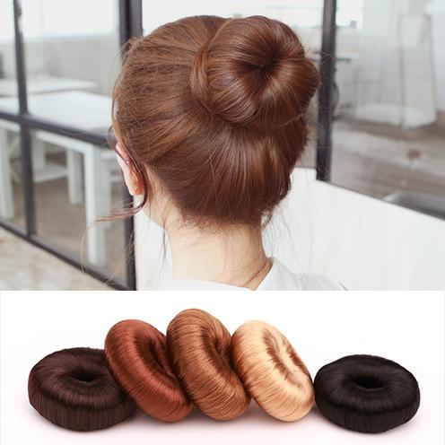 Lady fashion fake hair topknot hair band loop croquette head flower bud head donut hair ring maker