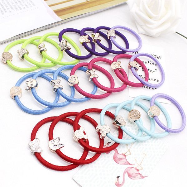 2017 Hot selling Women Colorful Hairband Girl Candy Color Headband cartoon Cord Elastic Ponytail Holders Hair Ring 100pcs lot Diameter 5cm