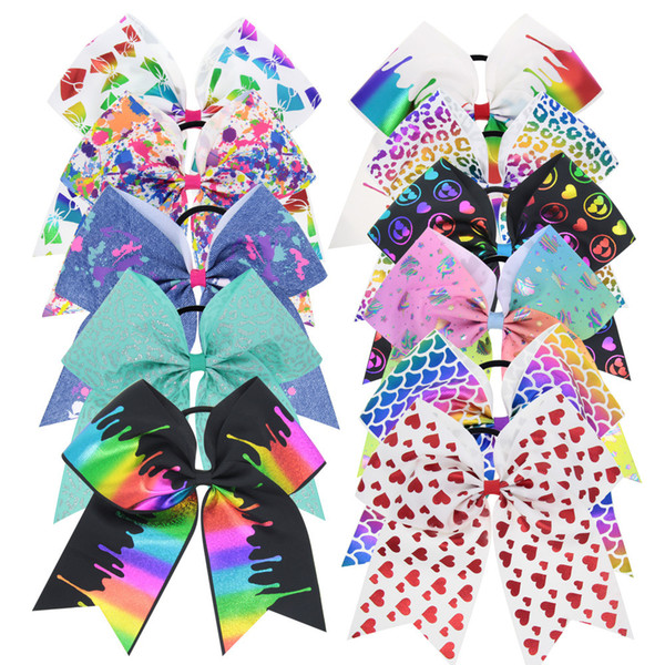 Colorful Bowknot Hair Rope Bow Heart Pattern Hair Band Pony Tails Holder Headdress Head Bands Fashion Drop Ship